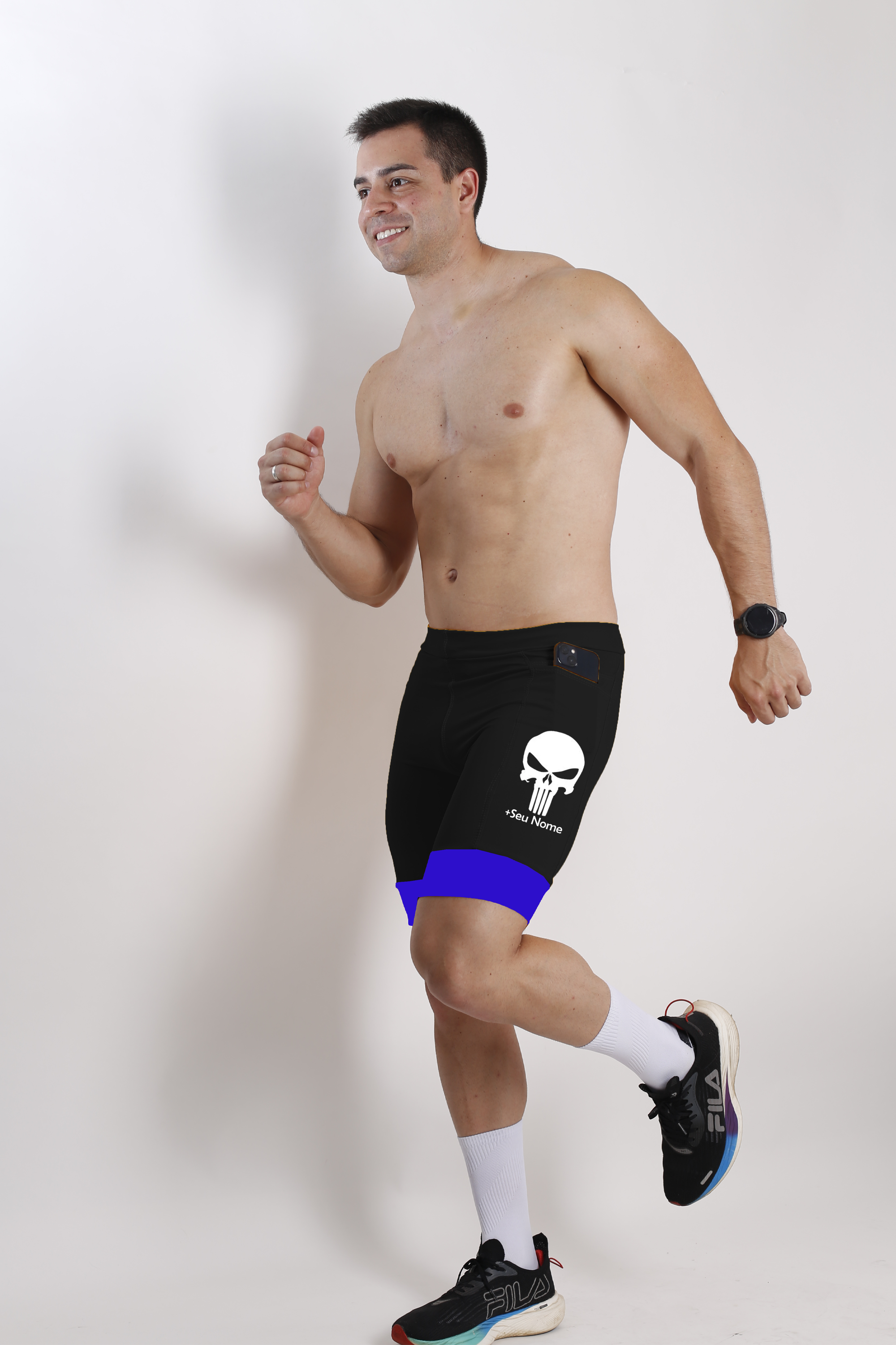 Bermuda Masculina Preto/Azul Caveira + Seu nome