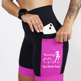 Bermuda Corredora Running+ Seu nome preto/rosa