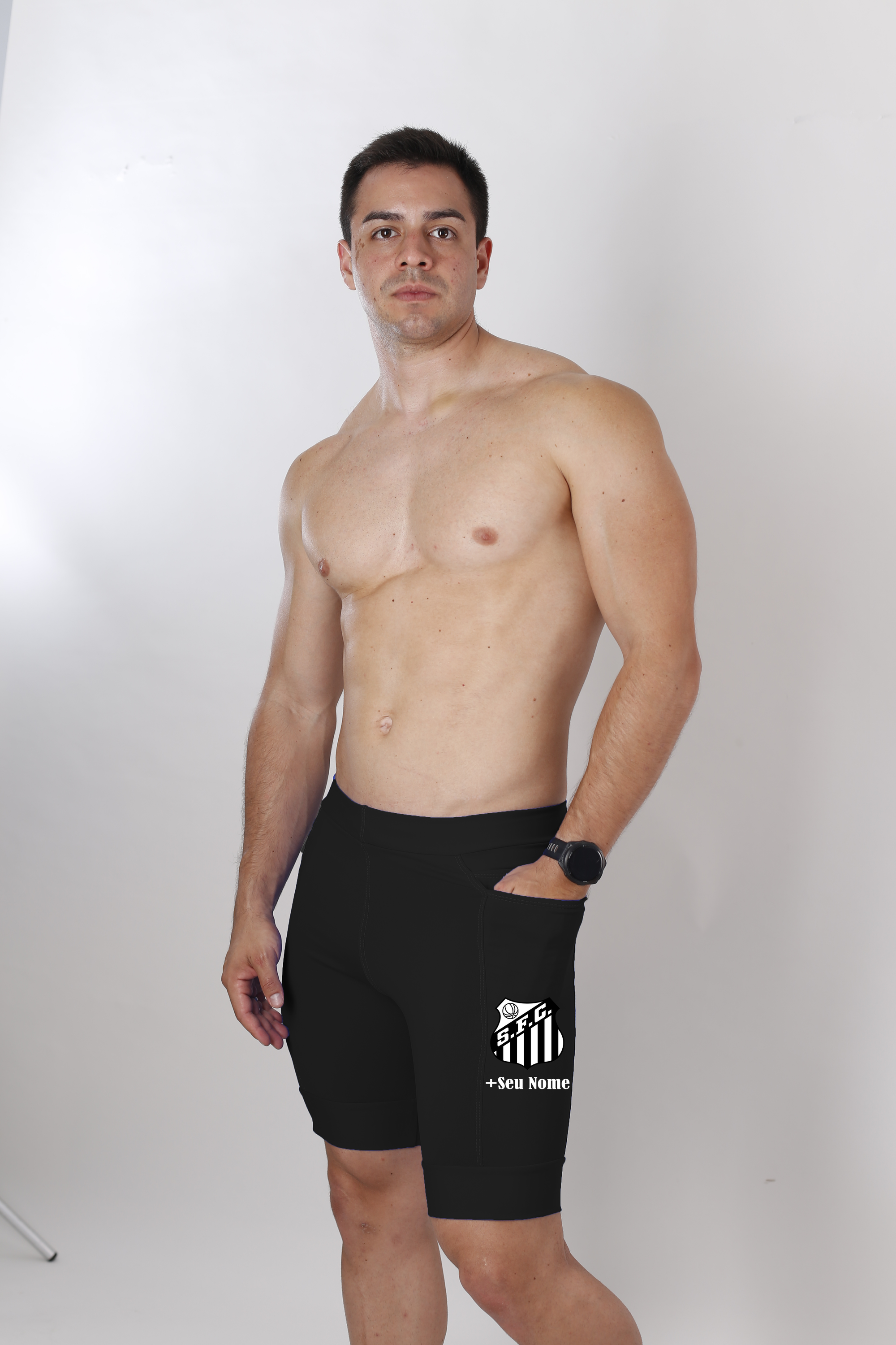 Bermuda Masc Preta Santos + Nome