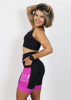 Bermuda Corredora Running+ Seu nome preto/rosa