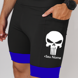 Bermuda Masculina Preto/Azul Caveira + Seu nome