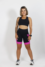 Bermuda Corredora Running+ Seu nome preto/rosa