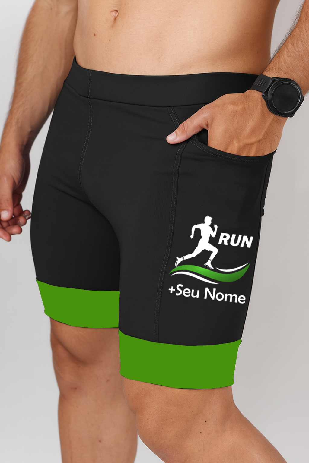 Bermuda Masculina Preto/Verde Corredor + Seu nome