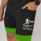 Bermuda Masculina Preto/Verde Corredor + Seu nome