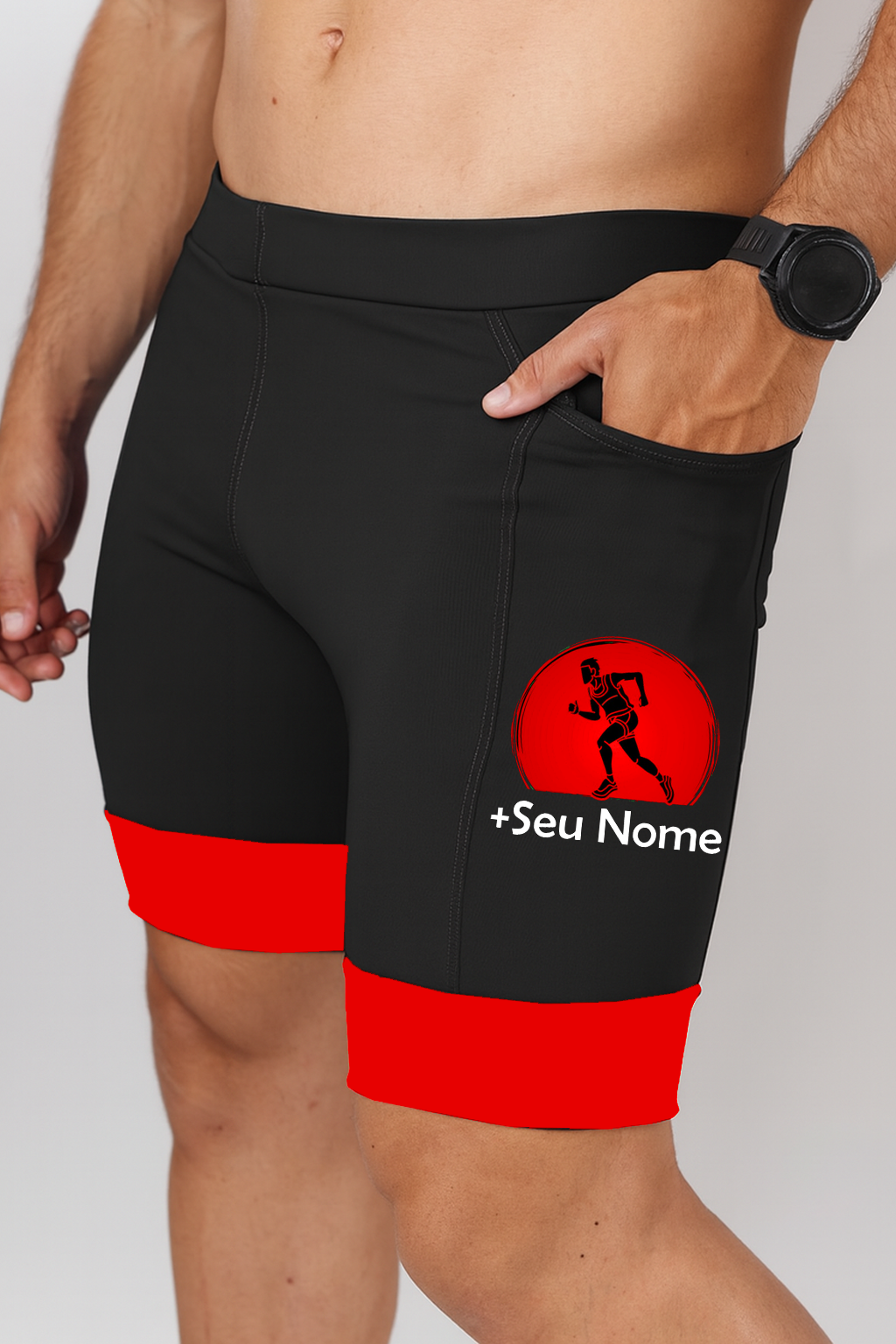 Bermuda Masculina Preto/Vermelho Corredor + Seu nome