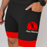 Bermuda Masculina Preto/Vermelho Corredor + Seu nome