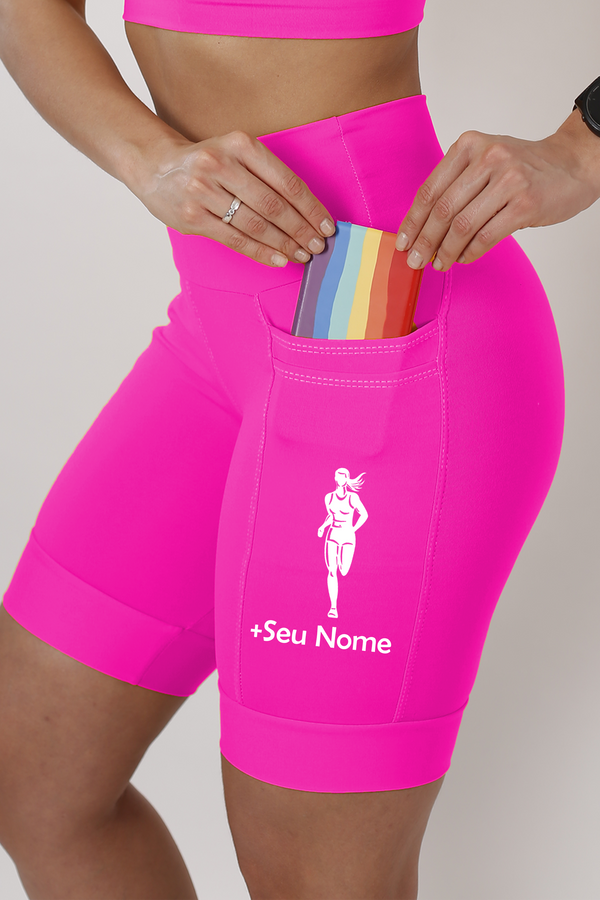 Bermuda Feminina Rosa Corredora + Nome