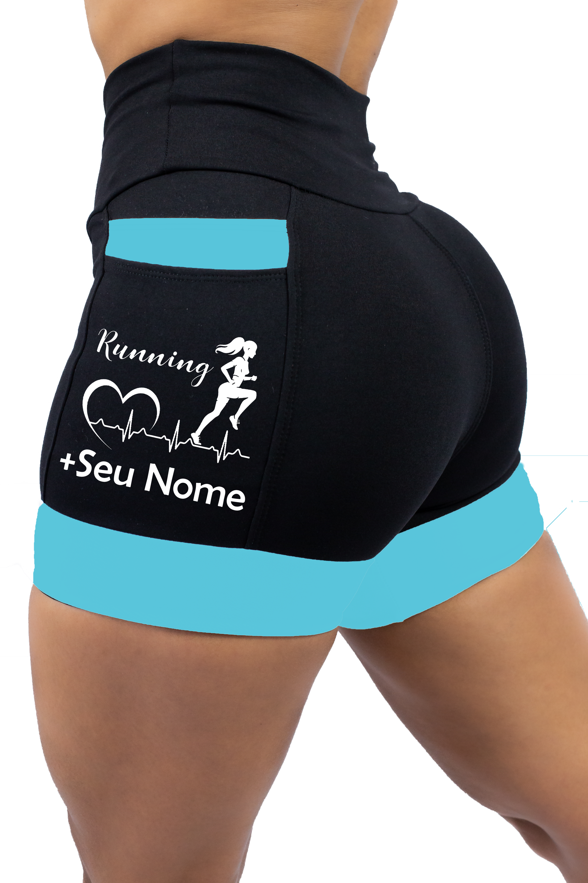 Short Batimentos Corredora+ Nome (Preto/Azul Turquesa)