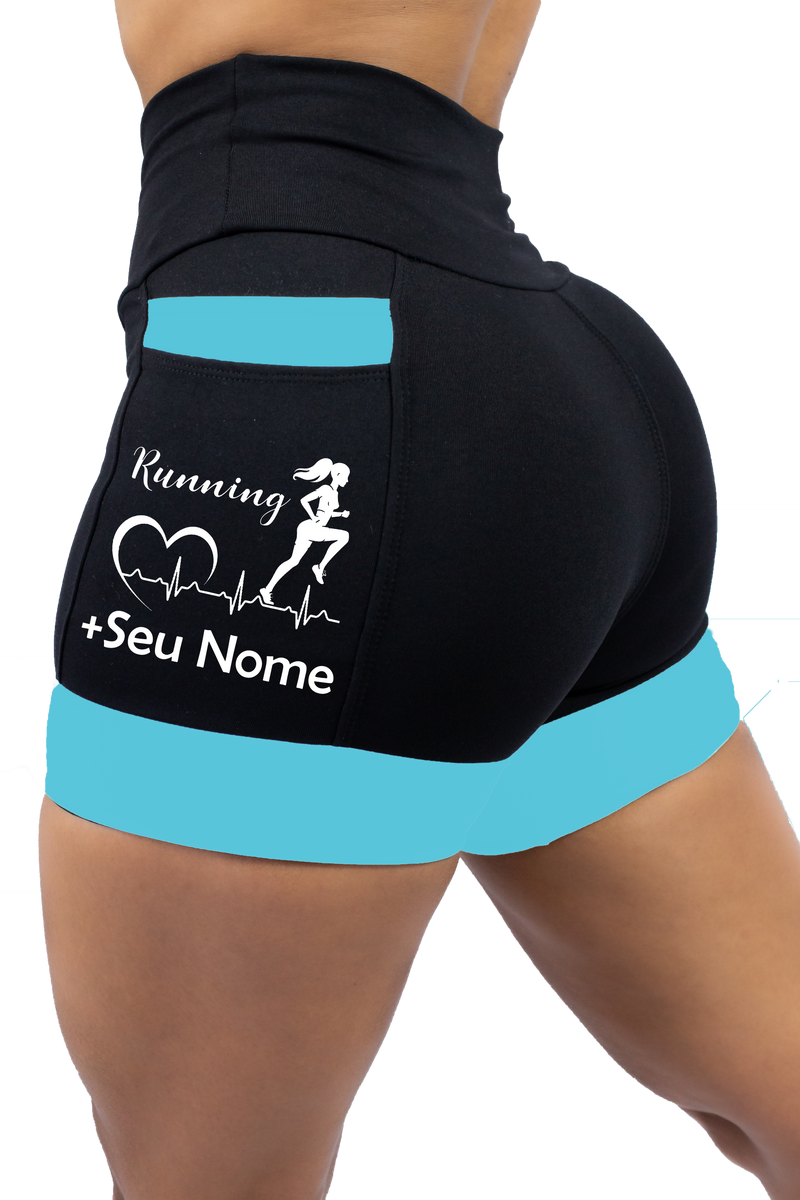 Short Batimentos Corredora+ Nome (Preto/Azul Turquesa)
