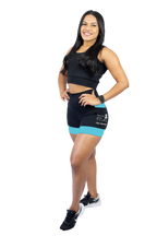 Short Batimentos Corredora+ Nome (Preto/Azul Turquesa)