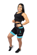 Bermuda Feminina Preto/Azul Turquesa Corredora + Nome