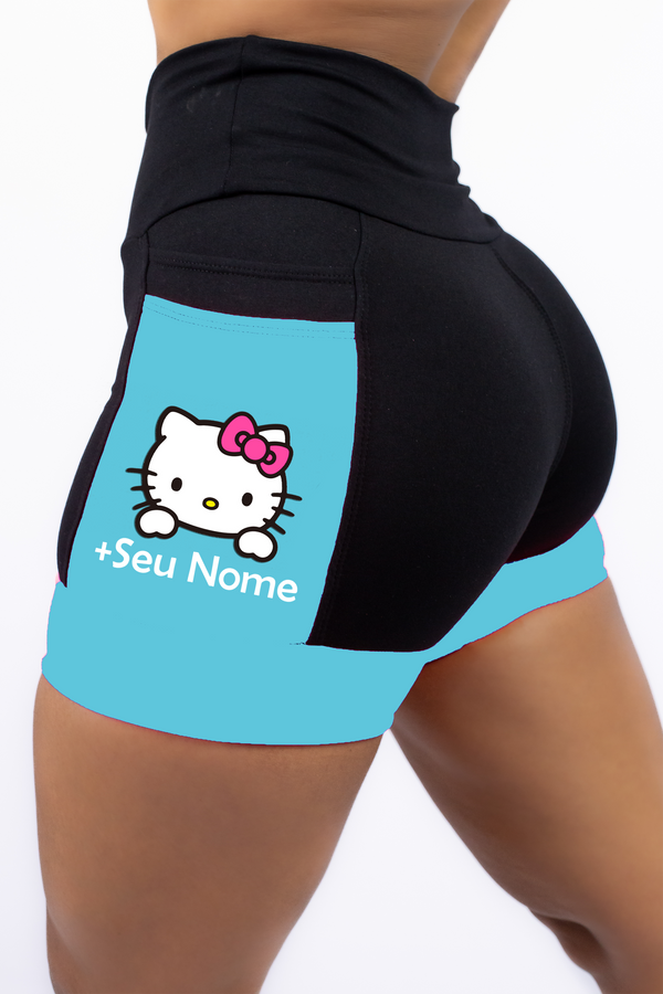 Short Preto/Azul Turquesa Hello Kitty+ Nome