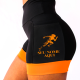 Shorts Corredora Estilizada Laranja + Seu nome (punho laranja)