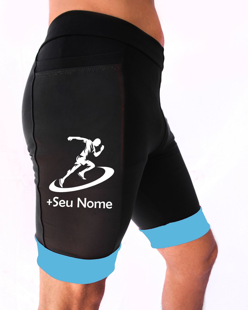 Bermuda Masculina Preto/Azul Turquesa+Seu nome