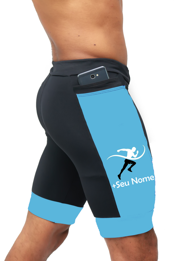 Bermuda Masculina Preto/Azul Turquesa Corredor +Seu nome