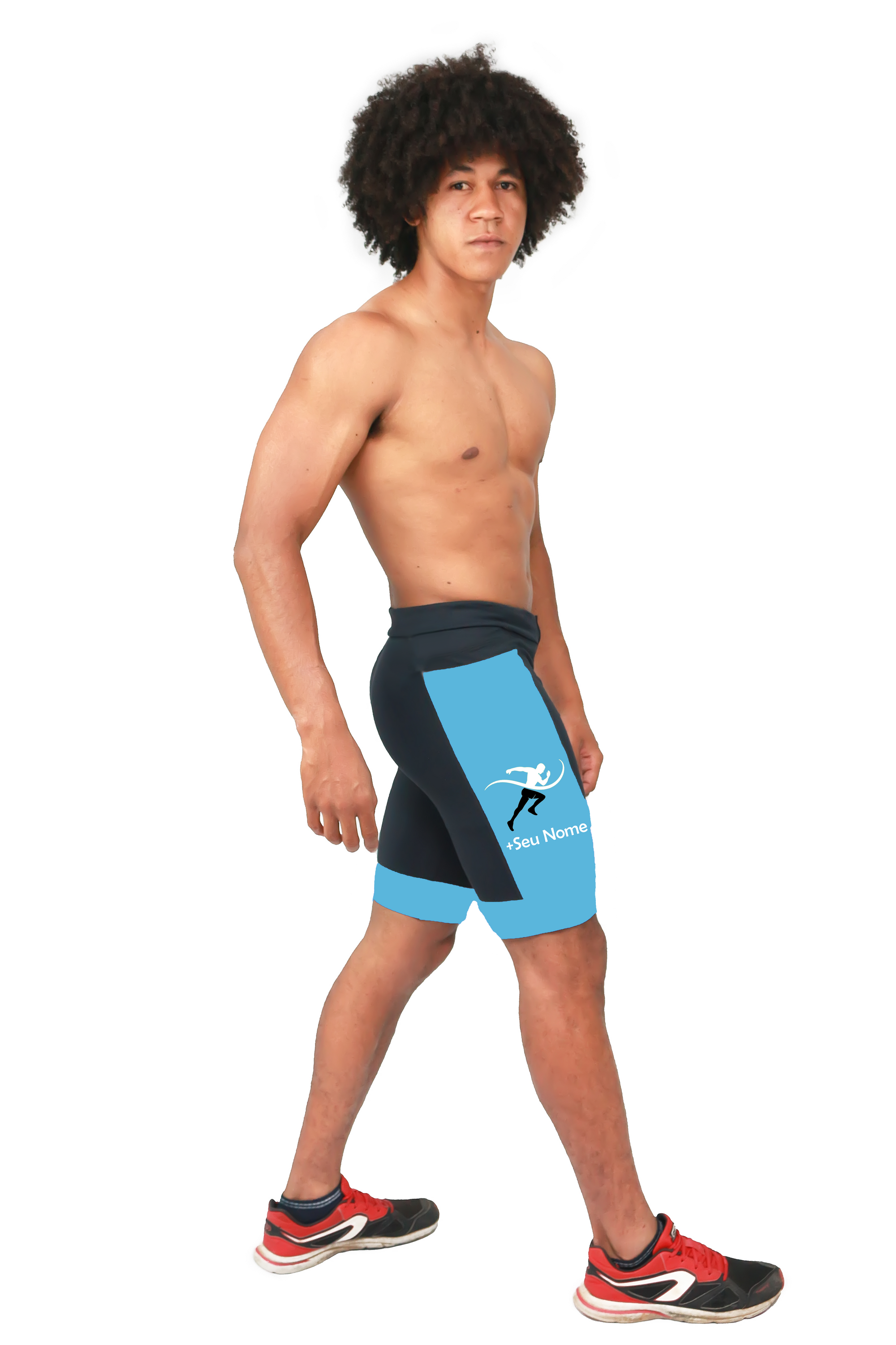 Bermuda Masculina Preto/Azul Turquesa Corredor +Seu nome