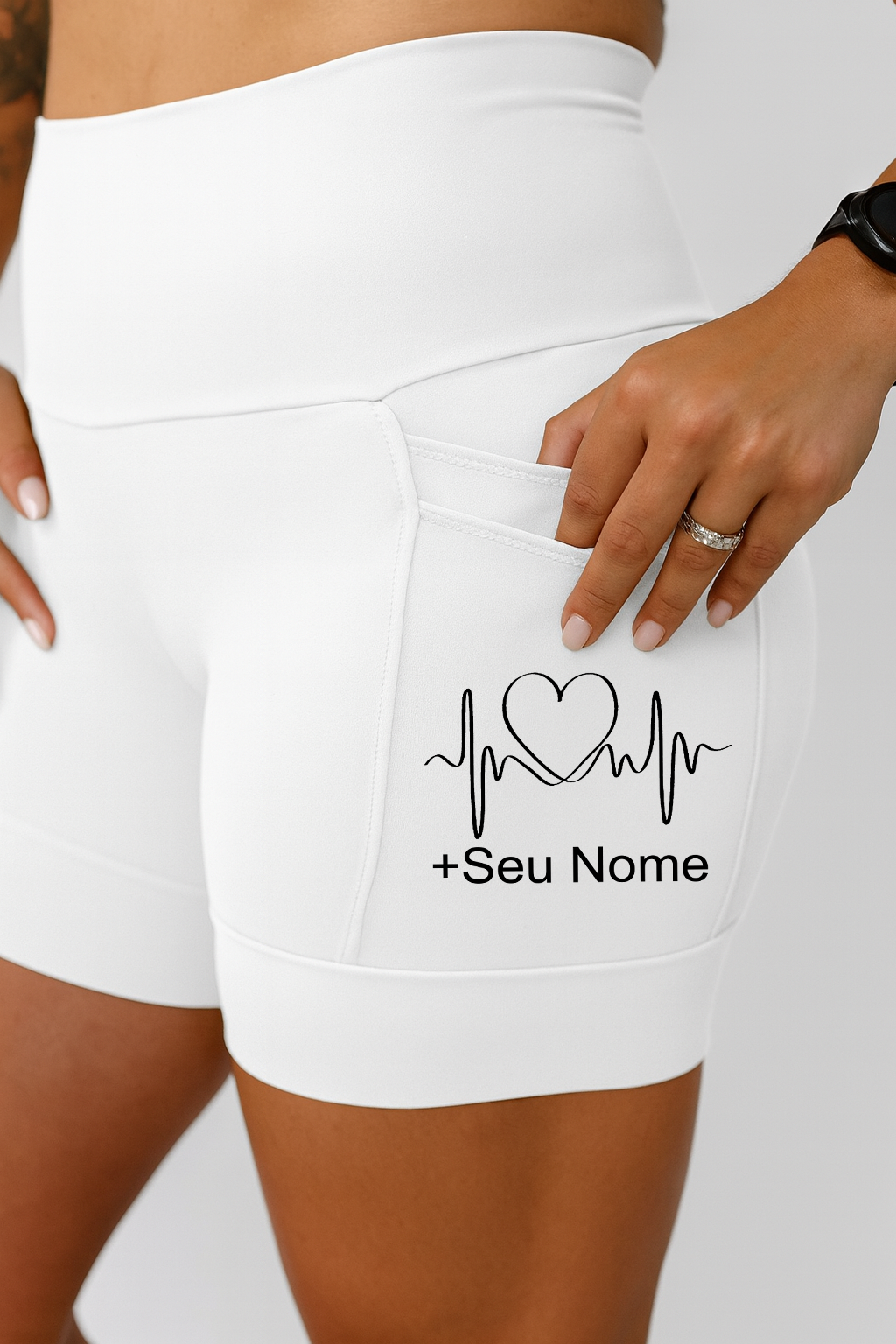 Shorts Branco Batimento +Seu nome