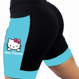 Bermuda Feminina Preto/Azul Turquesa Hello Kitty+Seu Nome