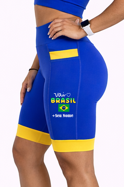 Bermuda Azul/Amarelo Vai Brasil + Nome