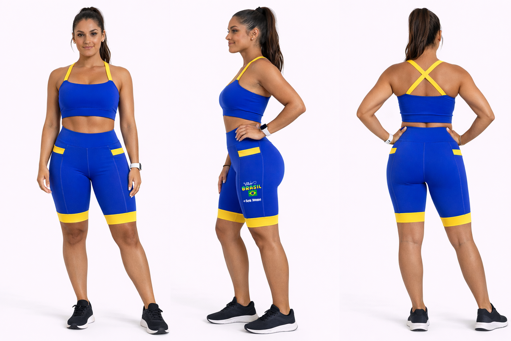 Bermuda Azul/Amarelo Vai Brasil + Nome