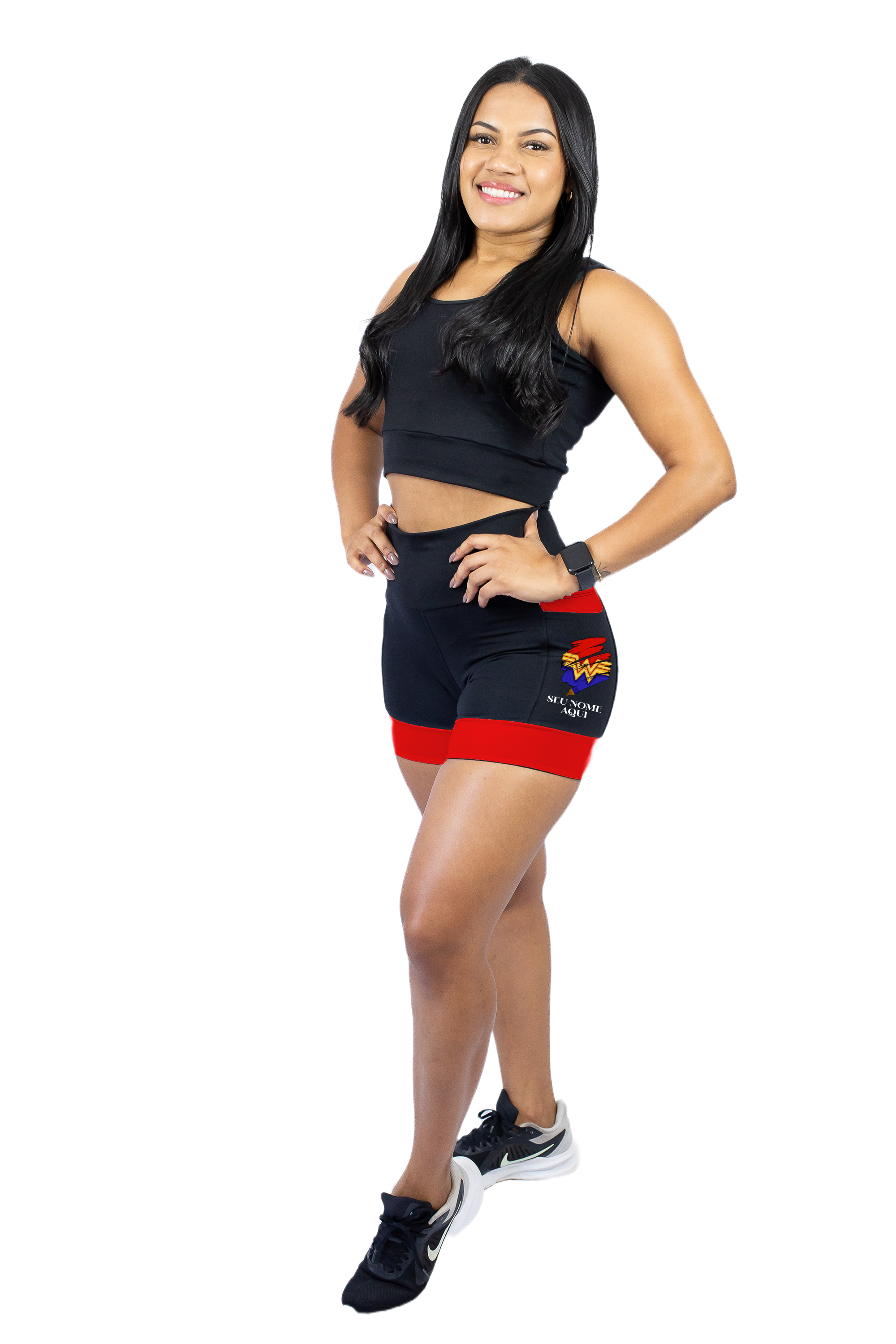 Shorts Mulher Maravilha + Seu nome (punho vermelho)