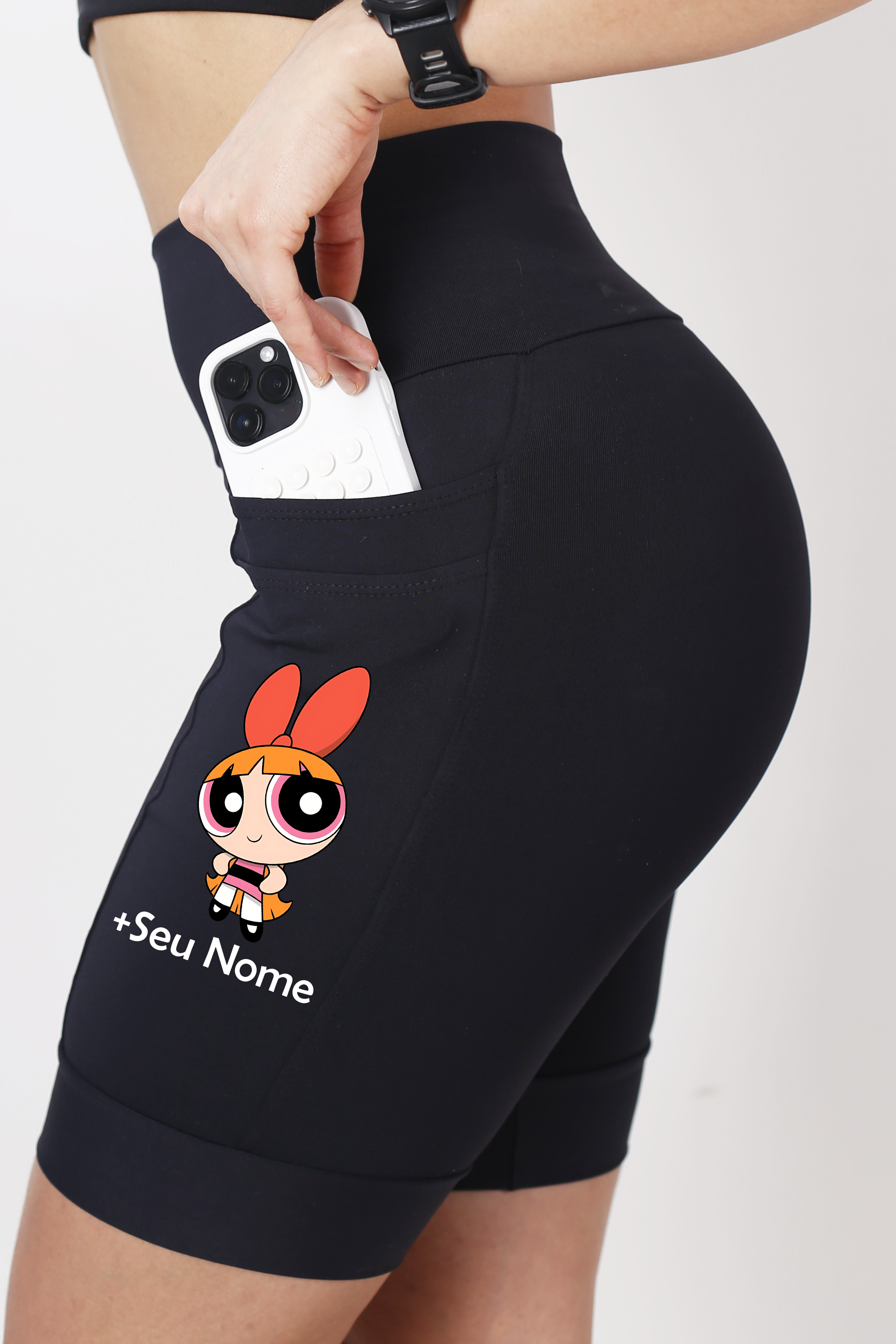 Bermuda Preta Fem Super Poderosa Rosa