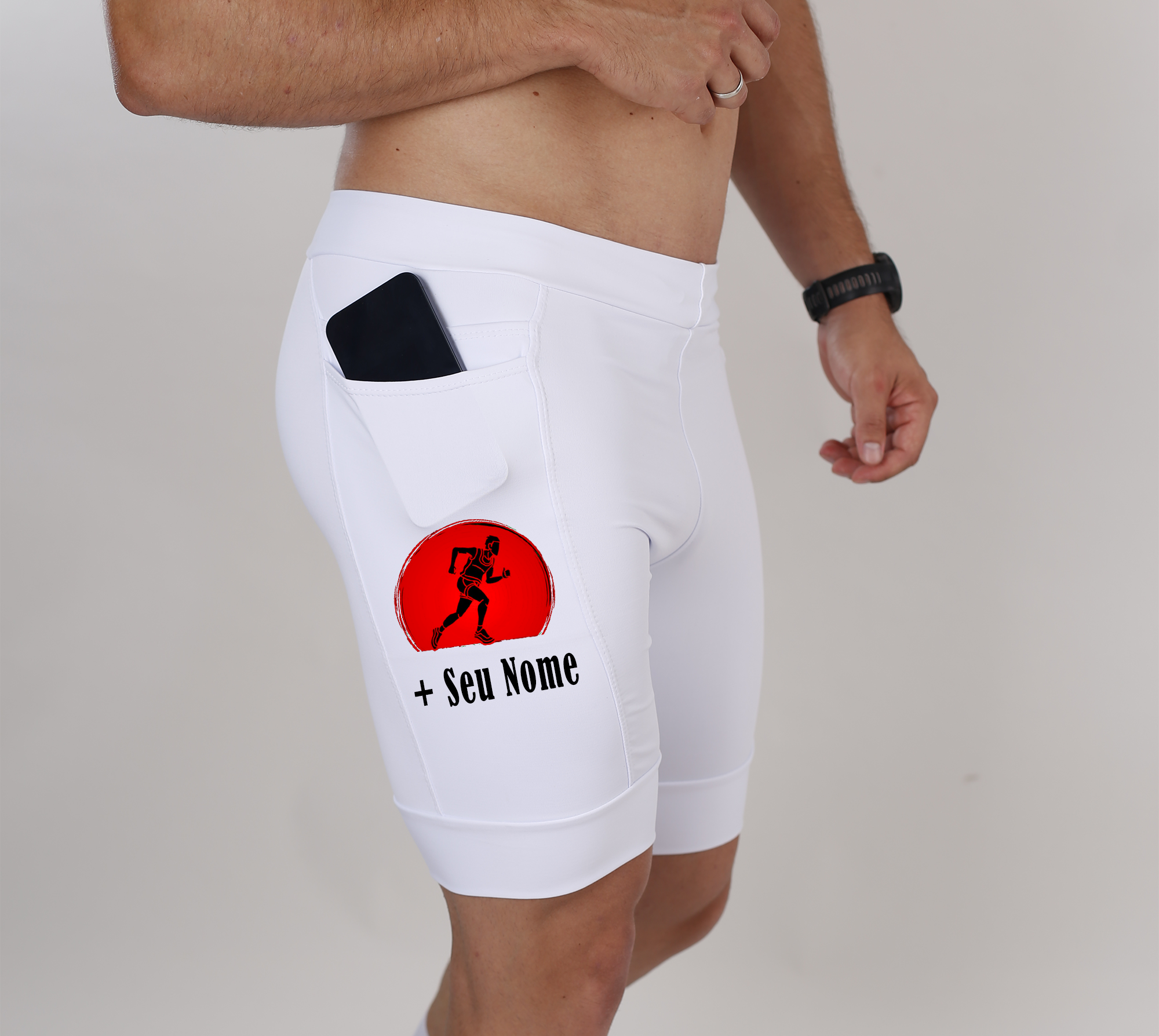 Bermuda Masc Branco Corredor Vermelho