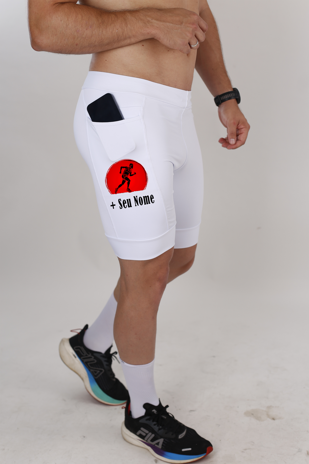 Bermuda Masc Branco Corredor Vermelho