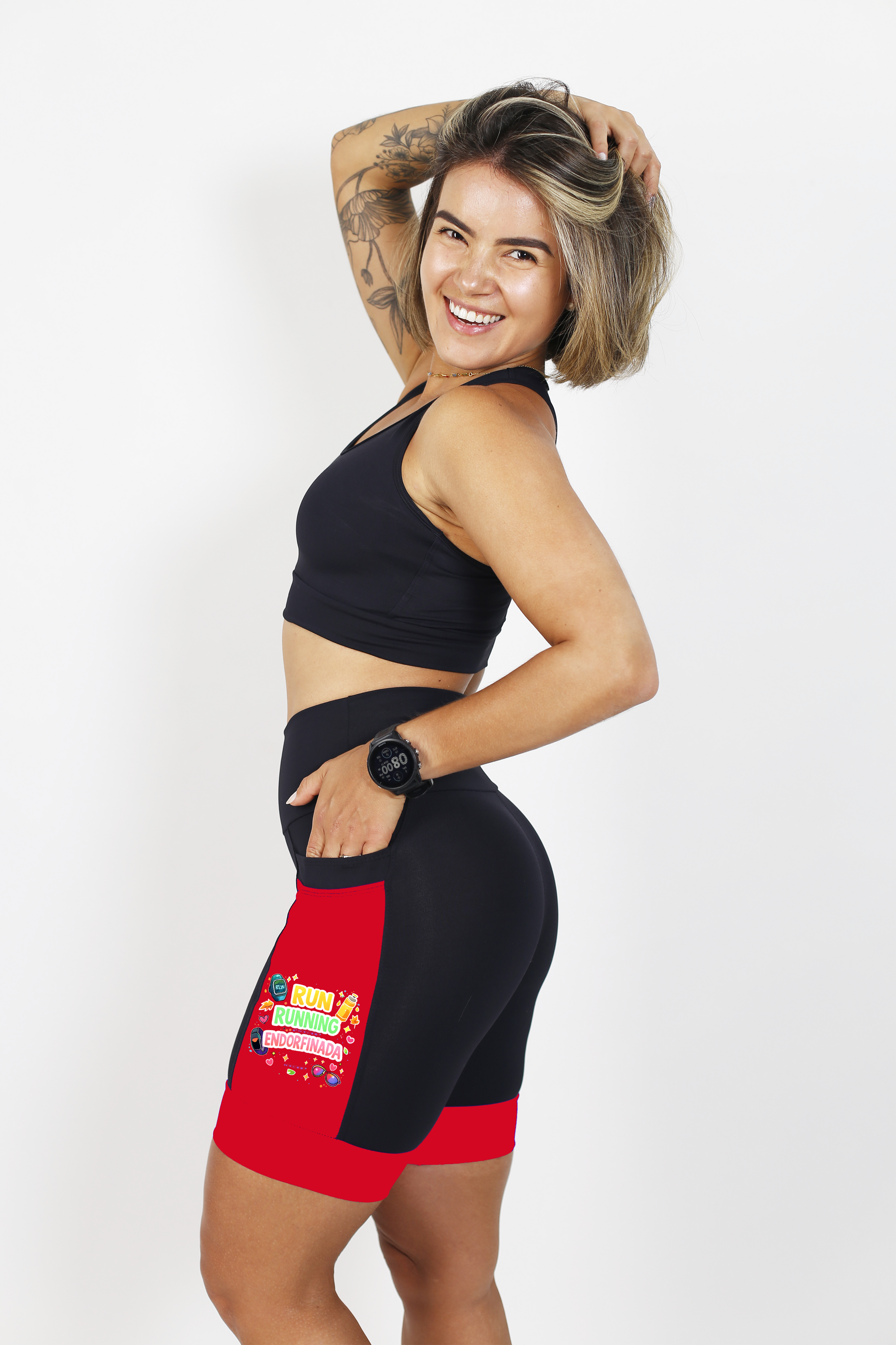 Bermuda Preto/Vermelho Run Running Endorfina