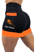 Short Personalizado Corredora + Nome (Preto/Laranja)