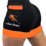 Short Personalizado Corredora + Nome (Preto/Laranja)