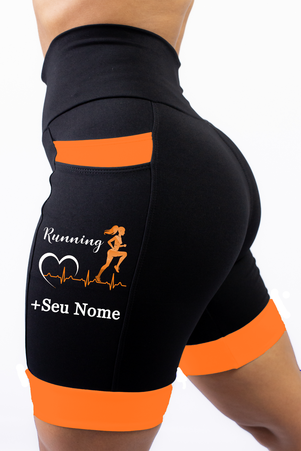 Bermuda Corredora Estilizada + Seu nome (Preto/Laranja)