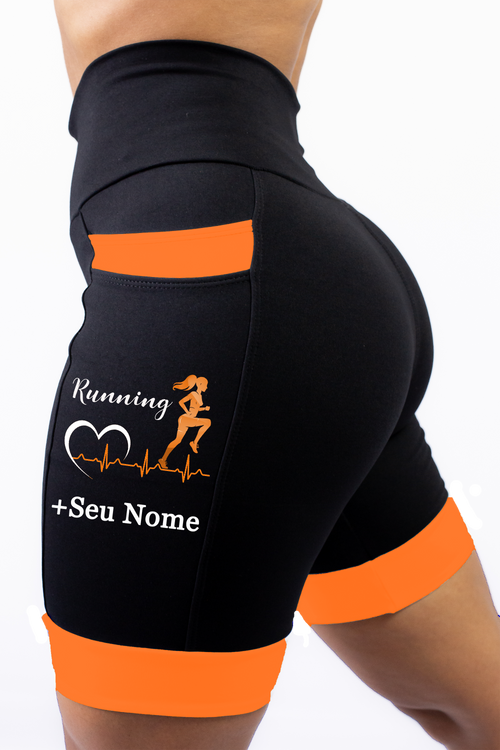 Bermuda Corredora Estilizada + Seu nome (Preto/Laranja)