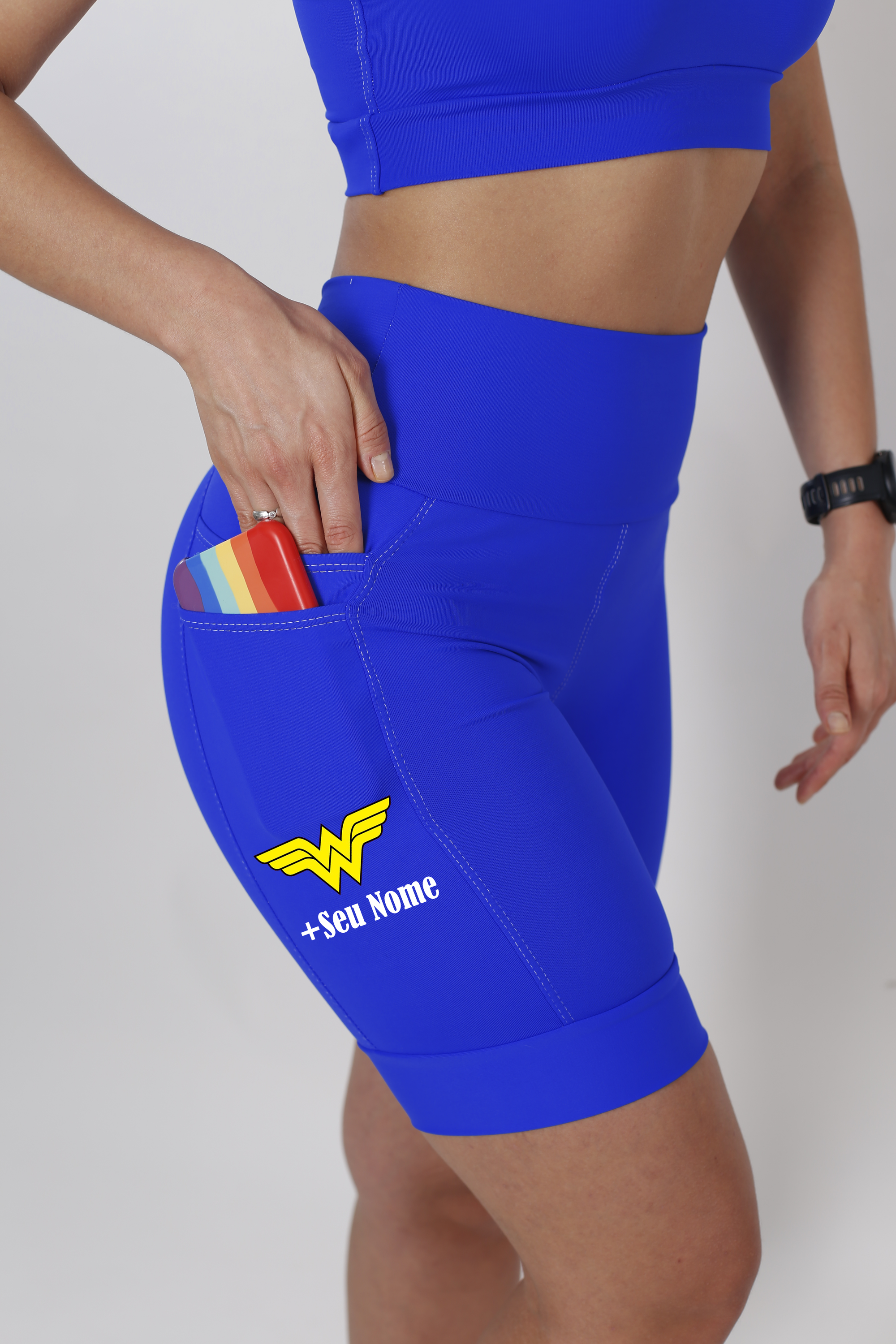 Bermuda Fem Azul Simbolo Mulher Maravilha