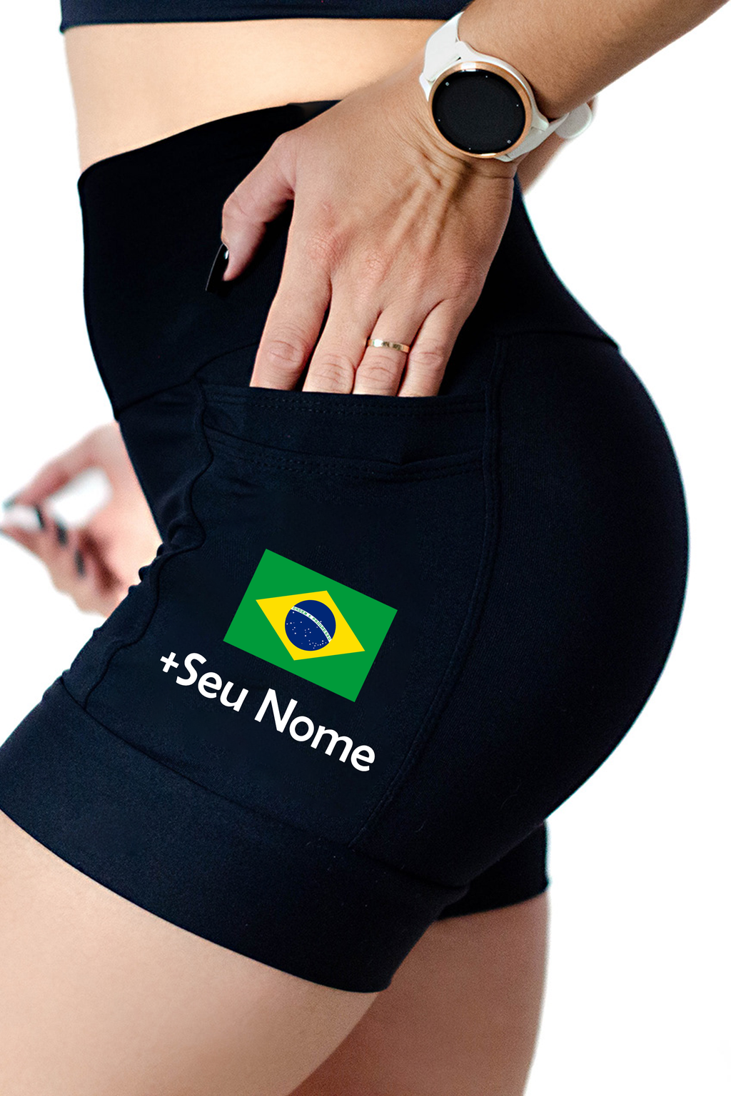 Shorts Feminino Seu nome+ Bandeira Brasil