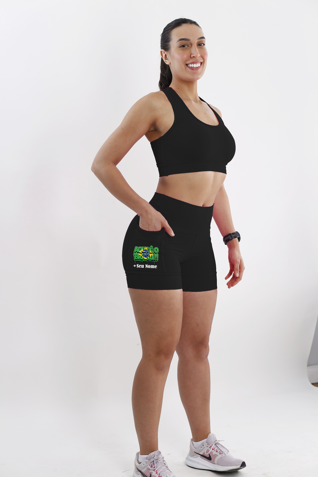 Shorts Preto Aqui é o Brasil + Nome