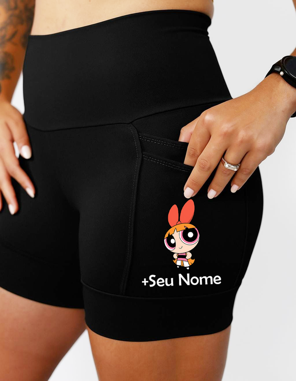 Short Preto Feminino Super Poderosa Rosa