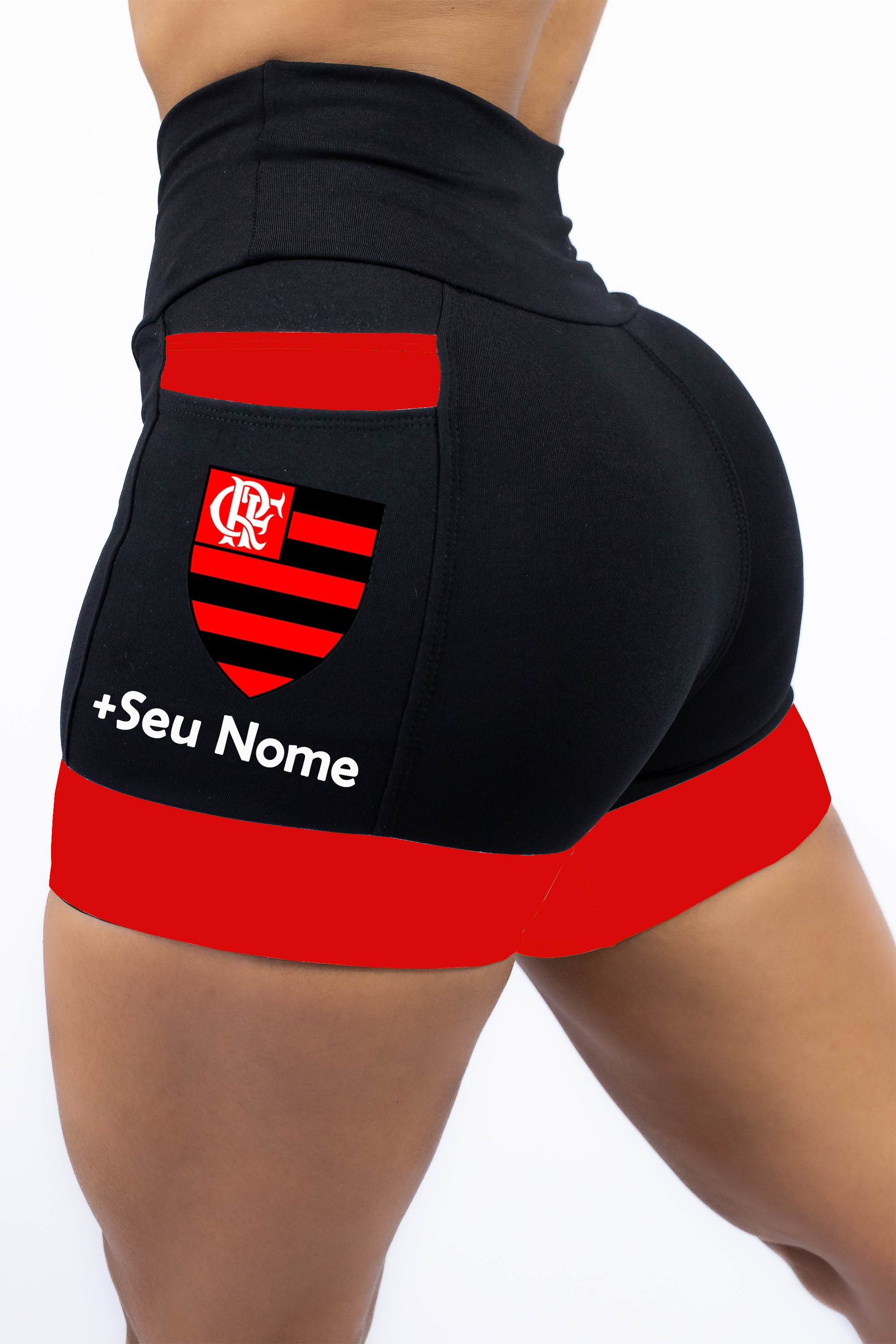 Shorts Preto/Vermelho Flamengo + Nome