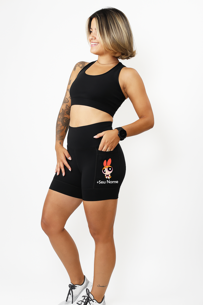 Short Preto Feminino Super Poderosa Rosa