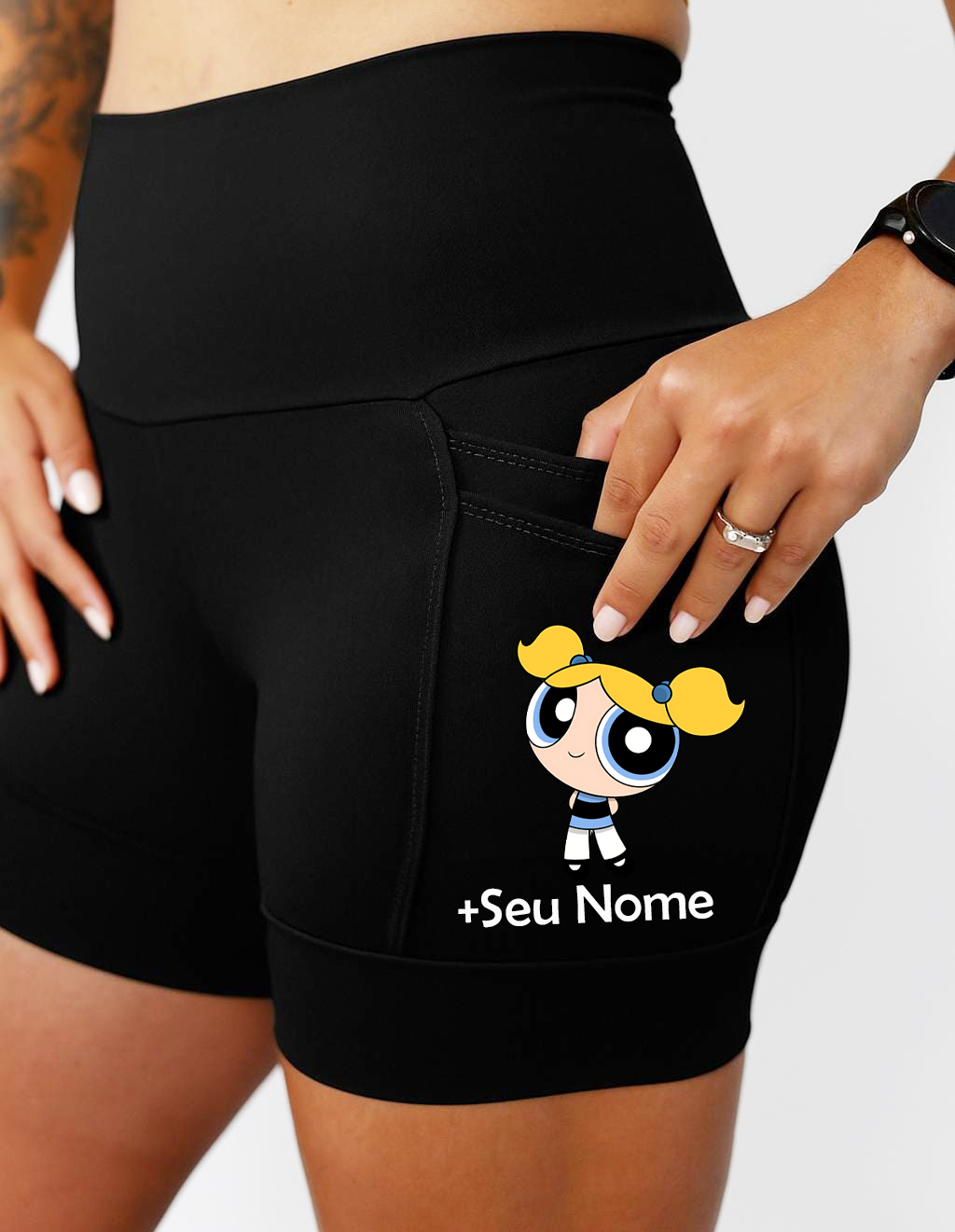 Short Preto Feminino Super Poderosa Azul