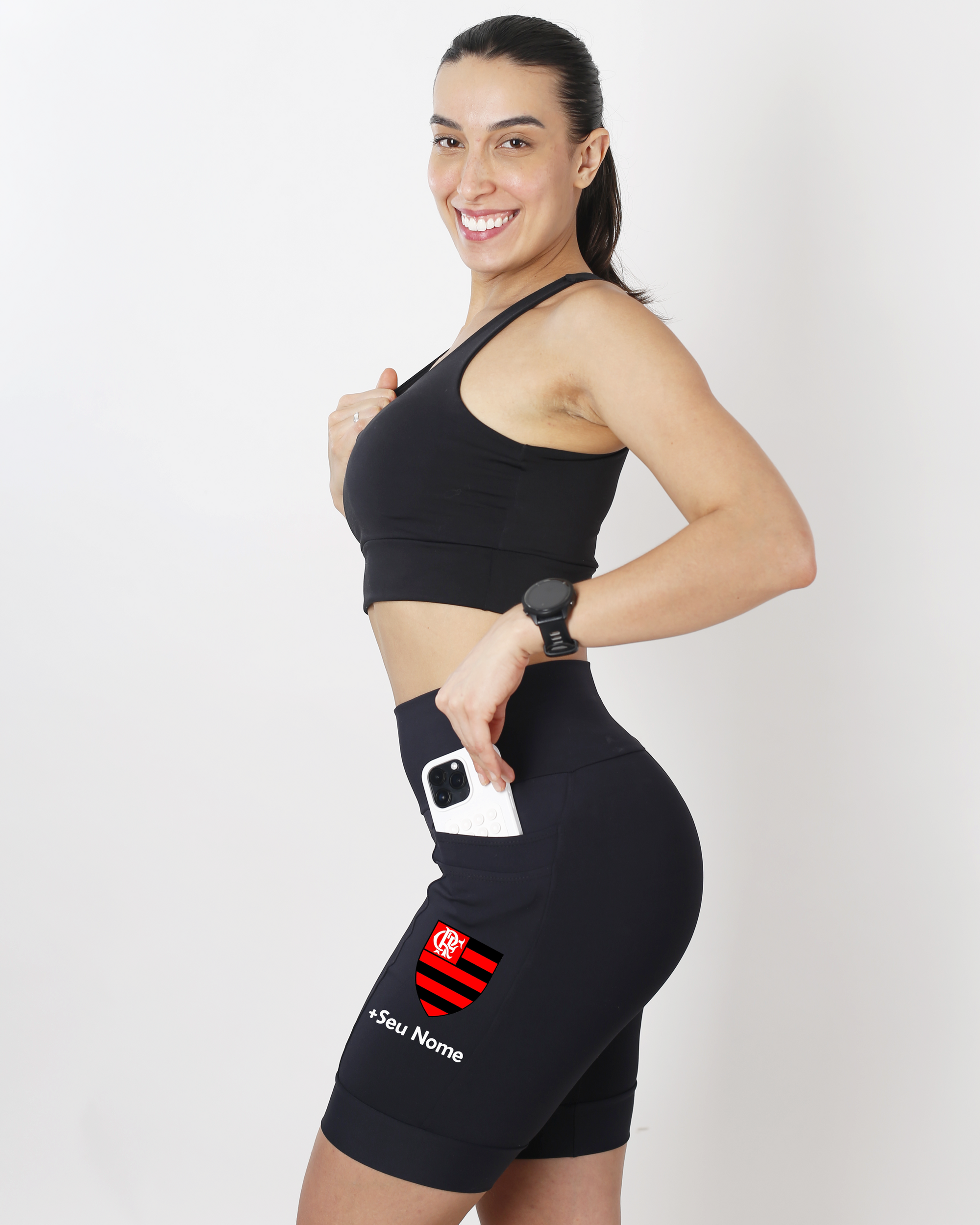 Bermuda Feminina Preta Flamengo +Seu nome