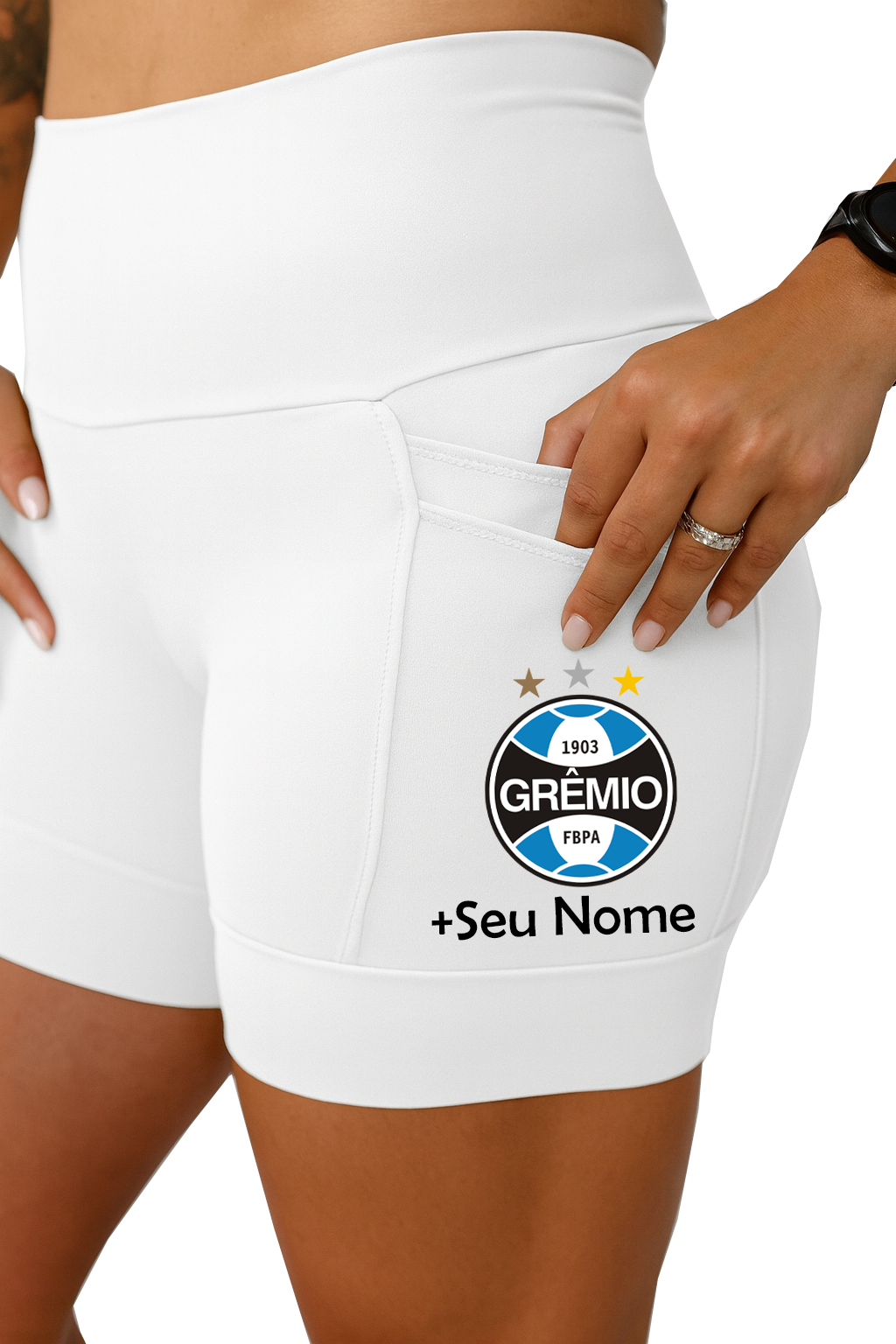 Shorts Branco Gremio + Nome