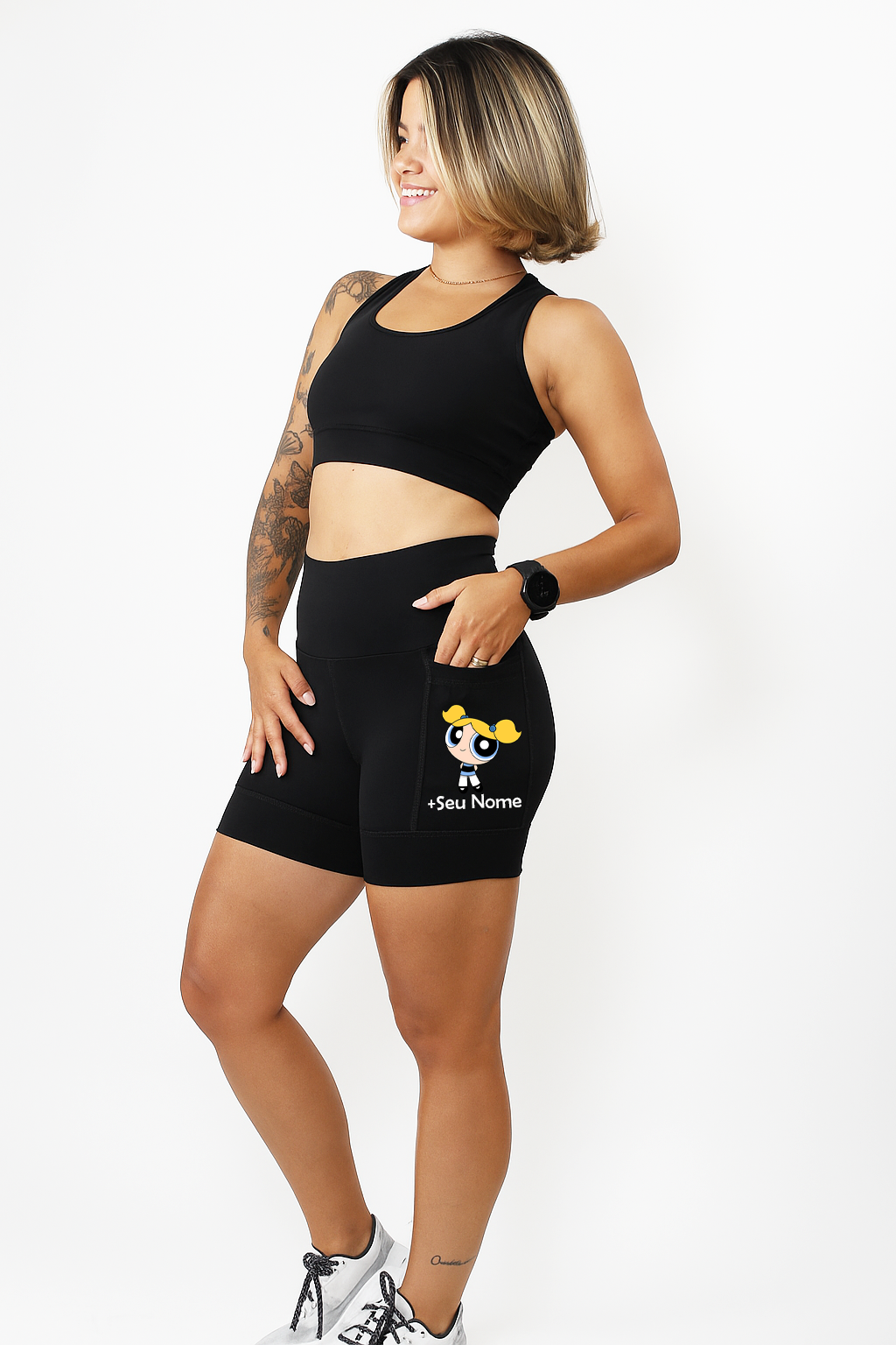 Short Preto Feminino Super Poderosa Azul