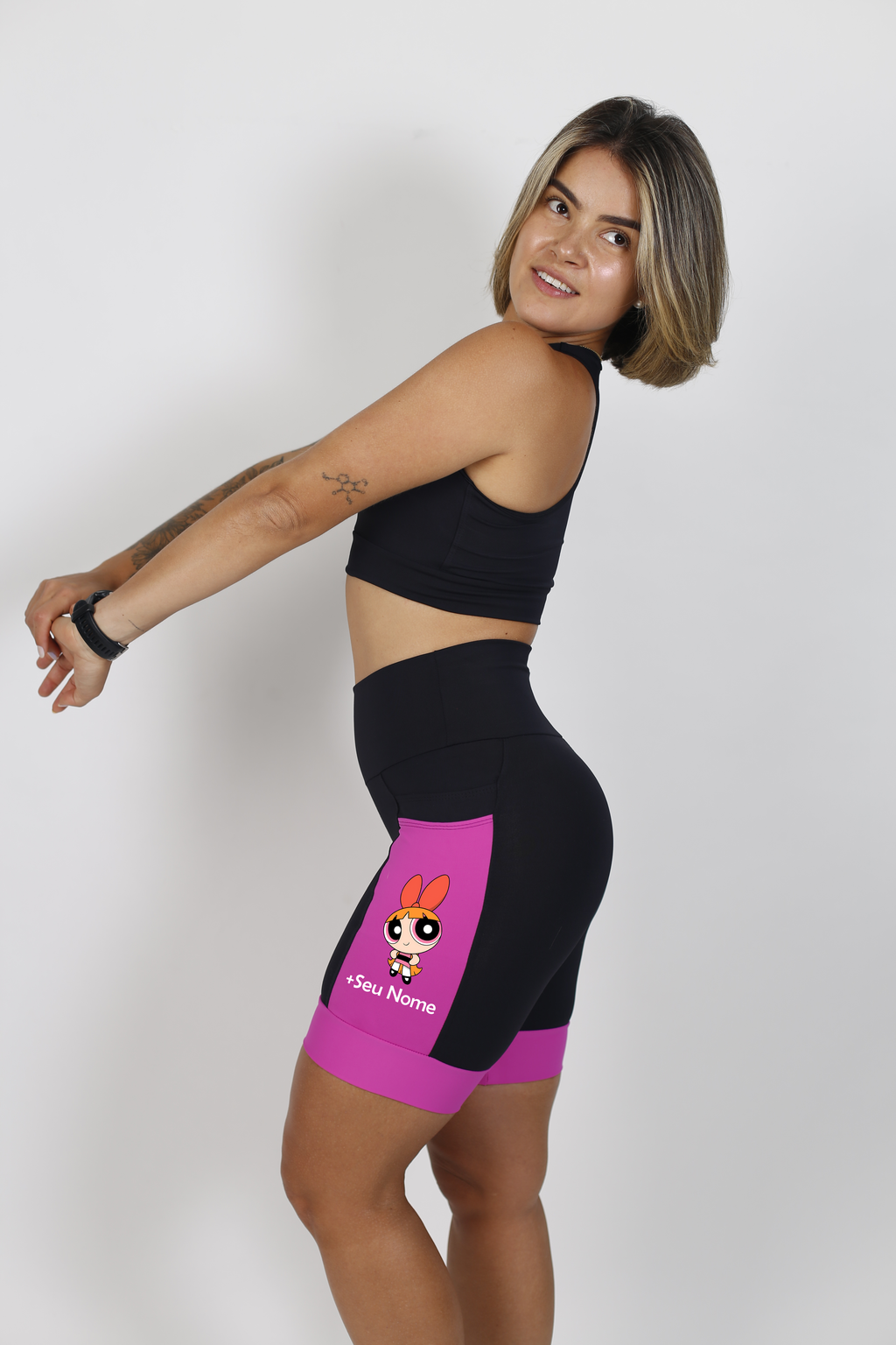 Bermuda  Super Poderosa Preta/Rosa
