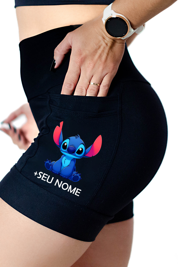 Short Preto Stitch + Seu Nome
