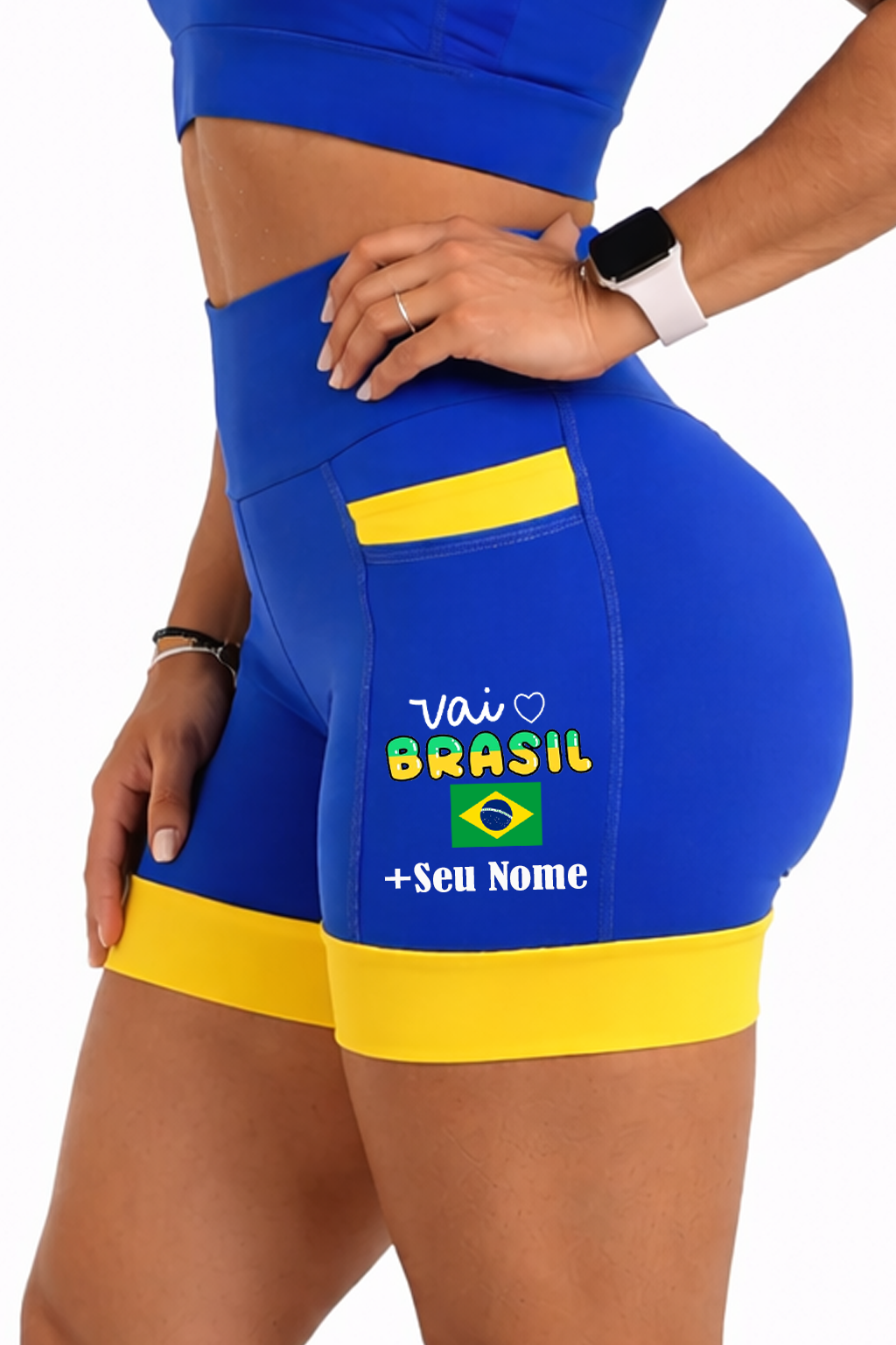Short Azul/Amarelo Vai Brasil + Nome