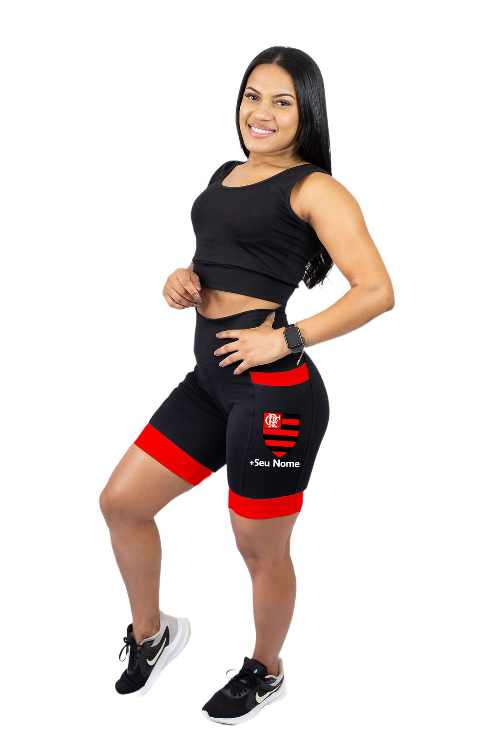 Bermuda Feminina Preta/Vermelho Flamengo +Seu nome