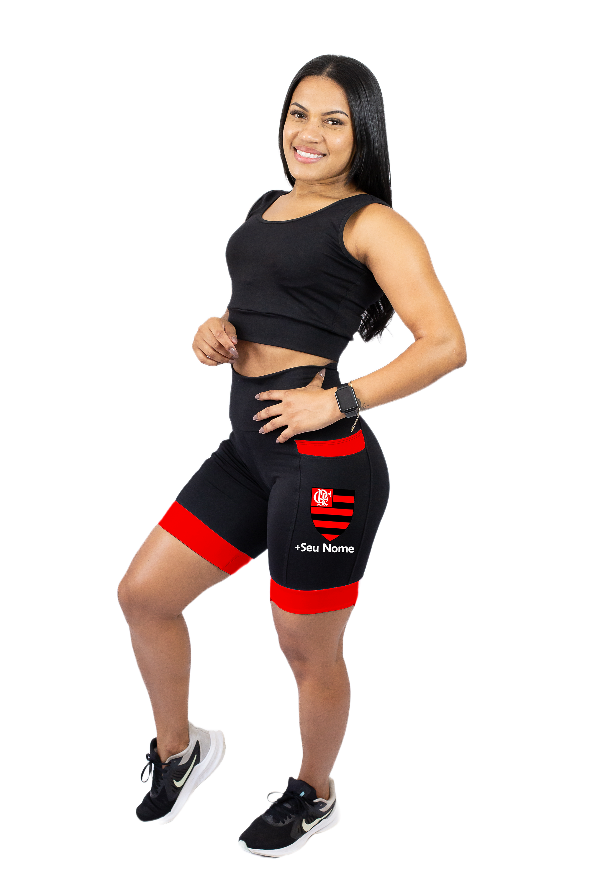 Bermuda Feminina Preta/Vermelho Flamengo +Seu nome