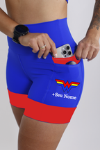 Shorts Mulher Maravilha Azul e Vermelho + Nome