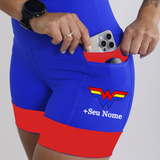 Shorts Mulher Maravilha Azul e Vermelho + Nome